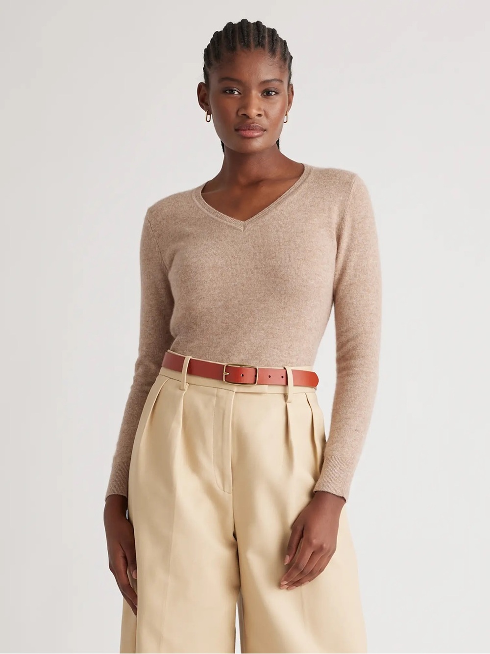 QUINCE Mongolian Cashmere V-Neck Sweater in Oatmeal Women’s Size XL Classic Fall